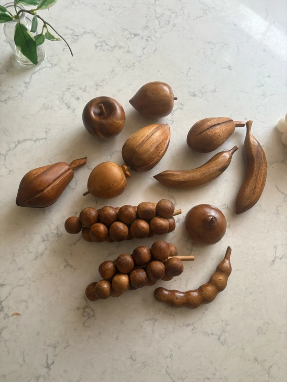 MCM Handcrafted Wooden Fruit Decor Set in Brown - Home Kitchen Accent